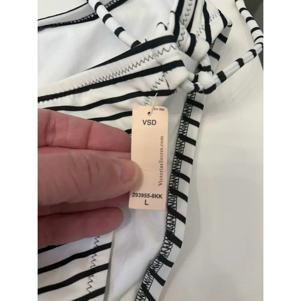 Victorias Secret Essential Side Tie Bikini Bottom Size Large White/Black Stripes